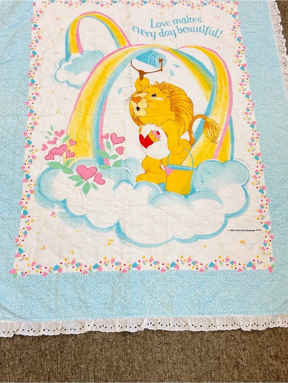 Vintage Care Bears Brave Heart Lion Blanket/Quilt Love Makes Everyday Beautiful